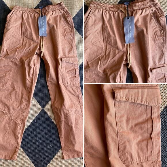 New Sans Souci $112 Clay Brown Elastic Waist Cargo Crop Small - Picture 2 of 14